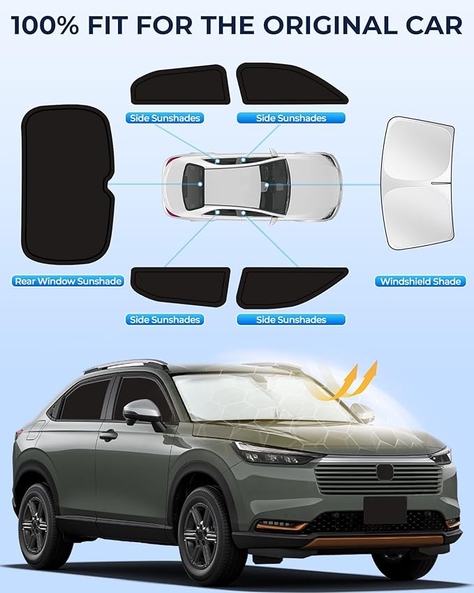for Honda HR-V 2023-2025 Car Window Shades, 6pcs Privacy Sun Shade Set for Front Windshield Side and Rear Windows, Full Window Covers Keeps Vehicle Cool for Camping Napping