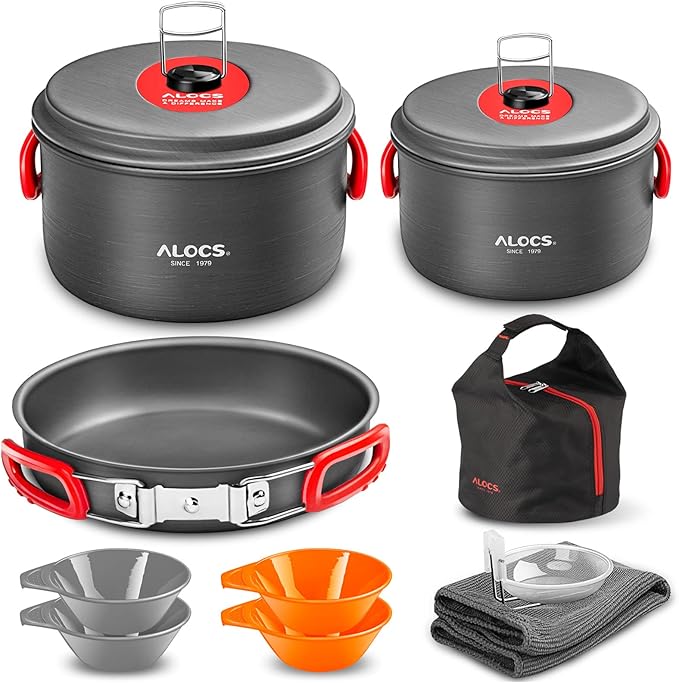 Alocs Camping Cookware, Portable Camping Essentials with Accessories, Camping Gear Camping Cooking Set for Outdoor Cooking, Backpacking, Hiking and Picnic.