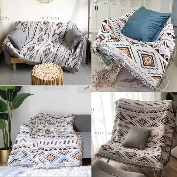 Lqprom Boho Throw Blankets Knit Bed Blankets with Tassel Aztec Western Throws Cover Farmhouse Decor for All Season Sofa Couch Chair Outdoor Camping Picnic Tent Beach Car Traveling 51"x71"