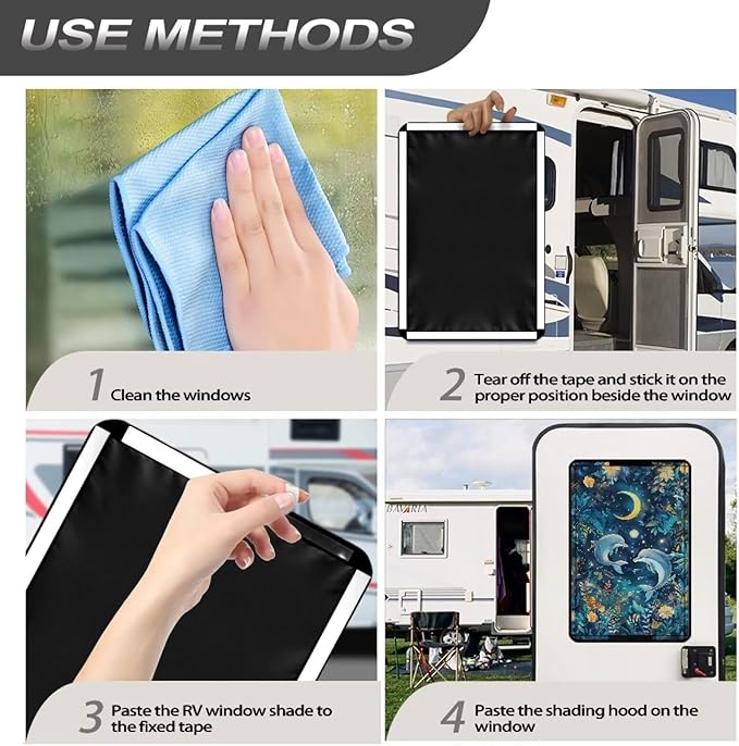 Dolphin Moon RV Door Window Shade Cover, RV Door Window UV Protective Cover, Foldable Travel Trailer Motorhome Rv Screen Door Protector, RV Accessories for Inside