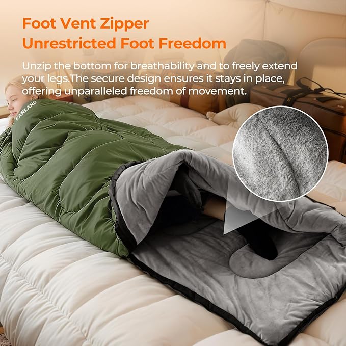 FARLAND Sleeping Bag for Adults, Cold Weather & Warm Plush Fleece-Lined Interior - Portable Waterproof Windproof with Compression Sack for Camping Hiking Traveling Indoor & Outdoor