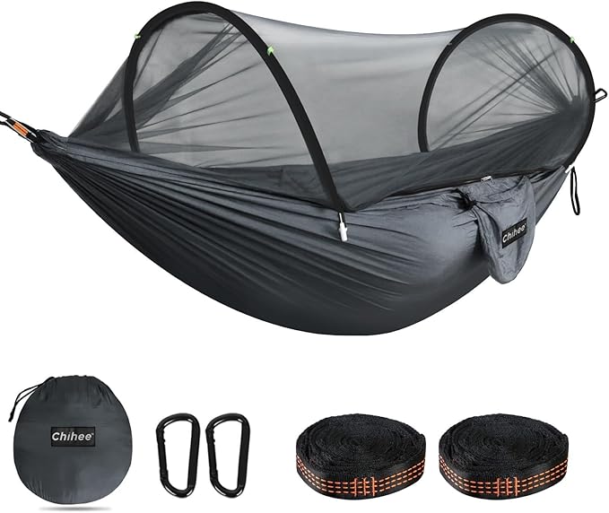 Chihee Ultra-Light Travel Camping Hammock Pop-up Net Hammock 660lbs Load Capacity,Breathable,Quick-Drying Parachute Nylon 2 Premium Carabiners,2 Tree Slings Included for Outdoor Backpacking Hiking