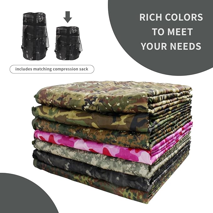 GRVCN Military Blanket - Camping Sleeping Bag with Zipper, Poncho Liner Thermal Insulated Blanket, Lightweight Portable Outdoor Hiking Survival Compression Carry Bag