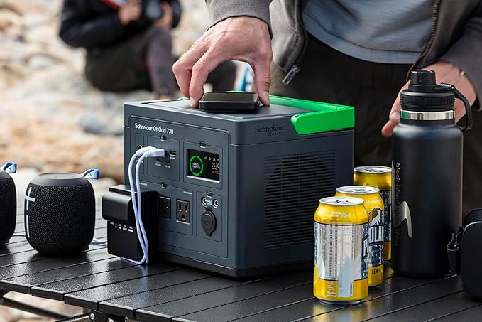 Schneider OffGrid 738Wh Portable Power Station, PPS730 Portable Solar Generator with Wireless Charging Pad, for Camping or Home