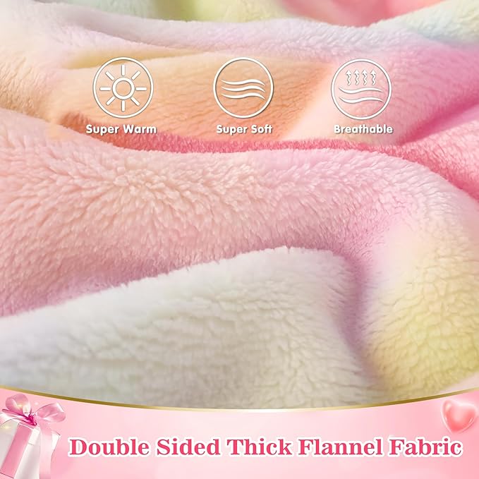 Waitu Wearable Blanket Sweatshirt Gifts for Women and Men, Warm and Cozy Rainbow Blanket Hoodie, Thick Flannel Hoodie Blanket with Sleeves for Adults and Kids