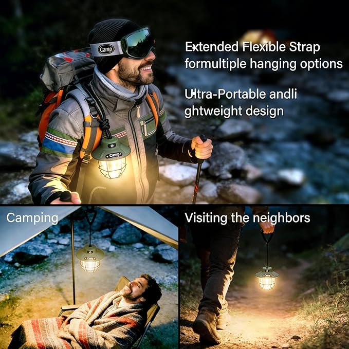Camping Lights, Camping Lantern Rechargeable with 3 Brightness 4 Modes & SOS, 1200LM, Flashlight Lanterns for Power Outages Hiking Outdoor Home Emergency Hanging Tent Camping Lamp, Ice Shanty Lights