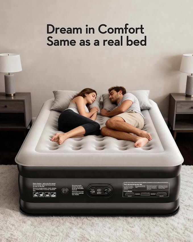 OhGeni 20" Queen Air Mattress (1-Pack) with Built in Pump, Inflatable Blow Up Bed, Upgraded Air Column Support for Enhanced Stability, Raised Height for Easy Entry & Exit, 650 lbs Capacity