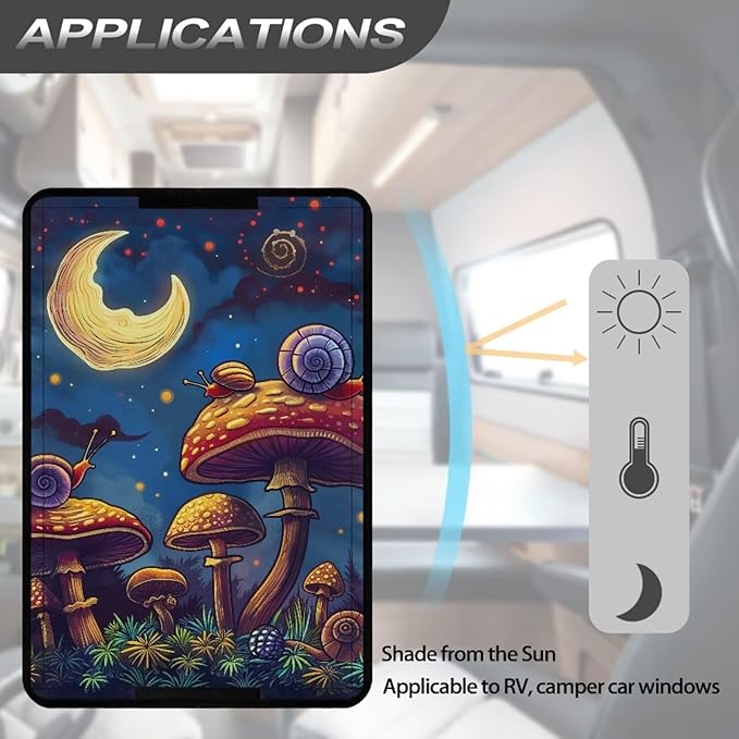 Window Shade Cover for RV Door, Mushroom Snail Foldable Camper Door Window Shade Sun Blackout Window Shield Cover with Sticky Design & Hook and Loop for Trailers