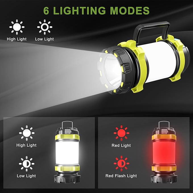 AlpsWolf Camping Lantern Rechargeable , Alpswolf Camping Flashlight 4000 Capacity, 6 Modes, IPX4 Waterproof, Led Lantern Camping, Hiking, Outdoor Recreations (1pack-Green)