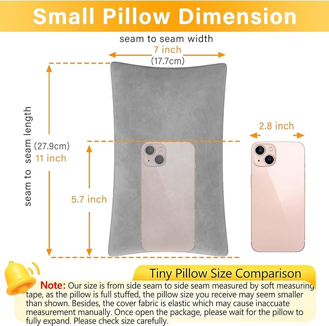 1 MIDDLE ONE 2 Pack Small Pillow, Memory Foam Mini Pillow 11 X 7 Inches for Travel, Sleeping, Nap and Neck, Knee, Lumbar Support, Tiny Cushion for Pet, Dogs (Grey)