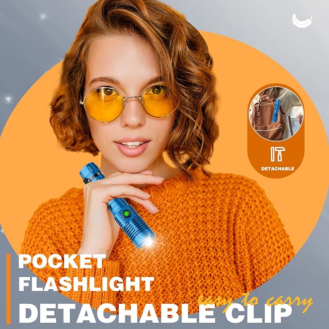 Hoxida Small Tactical Flashlights High Lumens - 1500 Meters Long Beam Super Bright LED Magnetic Flashlight USB Rechargeable Zoomable 5Modes Long Beam Spotlight Flashlight for Hiking, Camping-Blue