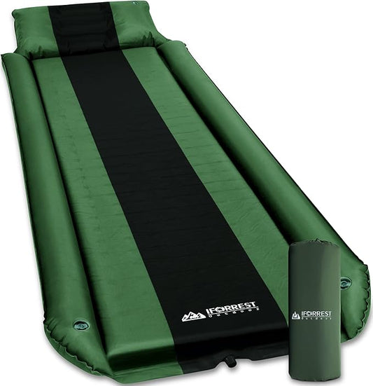 Camping Pad with Armrest & Pillow - Self-Inflating Air Mattress - Rollover Protection - Ultra-Comfortable Mat - Lightweight for Tent, Cot, Backpacking(L/XL)