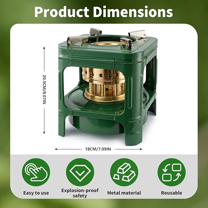 Portable Kerosene Stove 8-Wicks,Camping Picnic Burner Furnace,Backpacking Oil Stoves Cooker Cookware,for Outdoor Cooking Emergency Heating Hiking Picnic Survival Gear (Square)