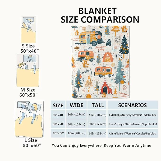Adventure Camping Blanket Outdoor Camper Picnic Throw Blankets Gifts for Girls Adults Lightweight Soft Fleece Cozy for Sofa Couch Bed Room Travel Birthday Party Decor 50x60in