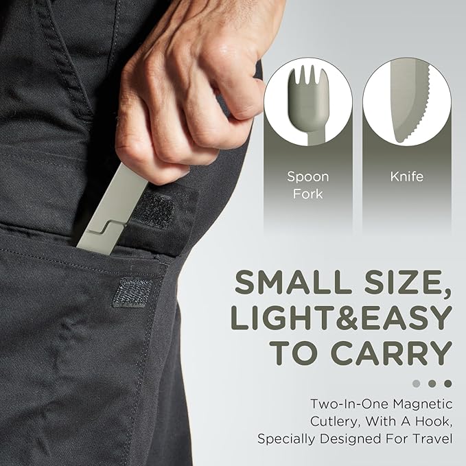 2 in 1 Camping Eating Utensils Set, Respectivem Portable Detachable Knife Spork Cutlery Set, Pocket Cooking Fork Spoon Tool, Multifunction Travel Utensil Silverware Flatware for Hiking