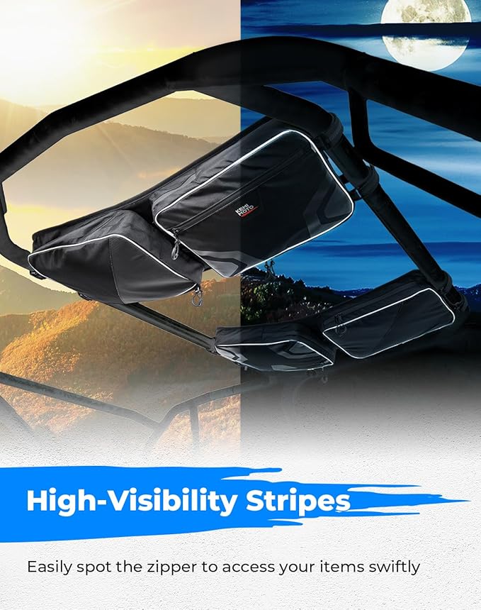 KEMIMOTO UTV Large Storage Roof Bag Compatible with Pioneer 1000 3P 6P/Polaris RZR XP 4 1000/Uforce 1000,1680D Oxford Fabric with Several Pockets Water-Resistant Overhead Storage Bags (2 Pack)