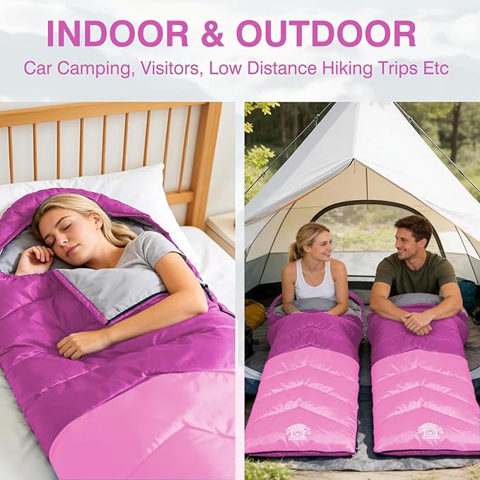 Sleeping Bag 4 Seasons Adults & Kids for Camping Hiking Trips Warm Cool Weather,Lightweight and Waterproof with Compression Bag,Indoors Outdoors Activities