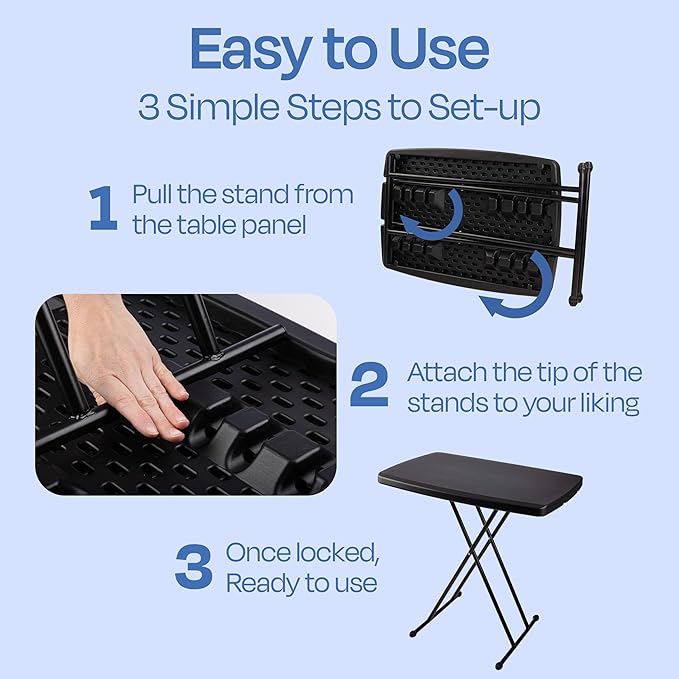 Lavish Home Portable Folding Tables - Lightweight Portable Folding Desk with Adjustable Height - Small Indoor Outdoor Plastic Table for TV Tray, Playing Cards & Craft Room (Set of 2/Black/2.5 FT)