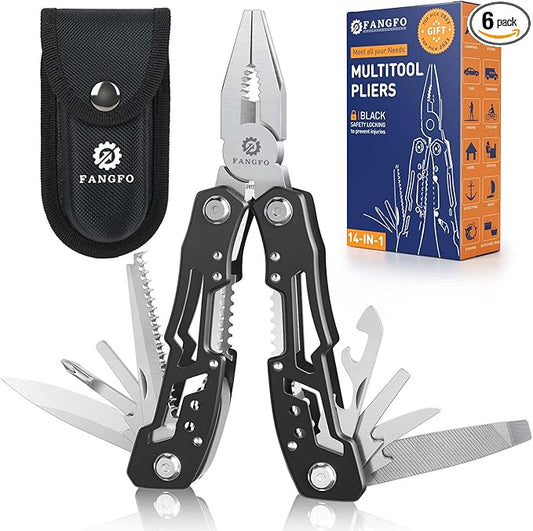 14-In-1 Multitool with Safety Locking, Professional Stainless Steel Multitool Pliers Pocket Knife, Bottle Opener, Screwdriver with Nylon Sheath ，Apply to Survival,Camping, Hunting and Hiking 6 Pcs