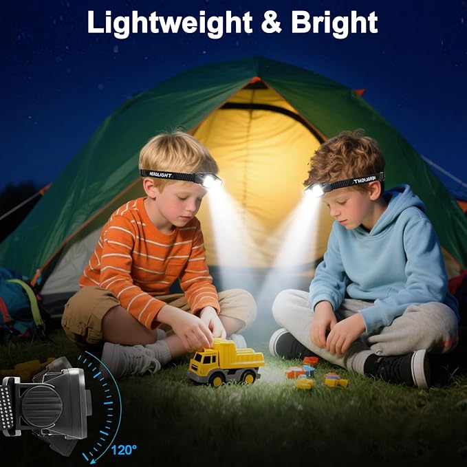 Headlamp Rechargeable with Motion Sensor Waterproof Head Lamps Led Rechargeable with Red Light 120° Adjustable for Adults Kids Outdoor Camping Running Fishing Hiking Hunting Cycling