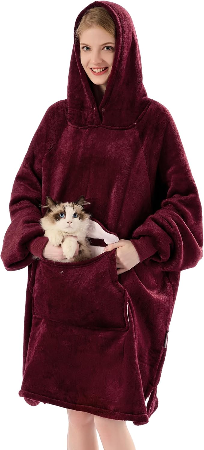 Krifey Wearable Blanket Hoodie, Oversized Sherpa Hooded as Birthday Gifts for Mom Women Girlfriend Men, Cozy Sweatshirt with Giant Pocket