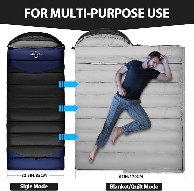 Lightweight 3-Season Sleeping Bag for Adults/Kids Camping, Compact w/Compression Sack, Waterproof Ripstop, Portable for Backpacking Hiking Travel