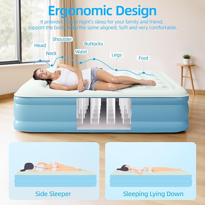 Zearna Twin Air Mattress with Built in Pump Raised, Blow Up Mattress 18 Raised Comfort, Upgraded Portable Air Bed with Pillow, Inflatable Mattress for Travel, Home and Guest, 550 lbs Max