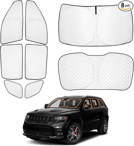 XCBYT 2010-2021 Grand Cherokee Full Coverage Window Shades | 6-Layer Blackout Insulated Sun & UV Protection | Custom Fit Privacy Covers for Camping, Sleeping & Car Living (8 PCS)