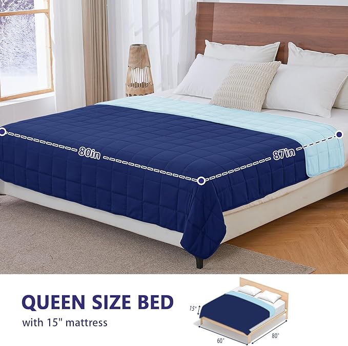 King Size Weighted Blanket for Adults (20 lbs, 80” x 87”, Navy & Blue) Cooling Heavy Blanket for Sleeping Perfect for 190-210 lbs, Breathable Blanket for Adults & Couple All Season, Machine Washable