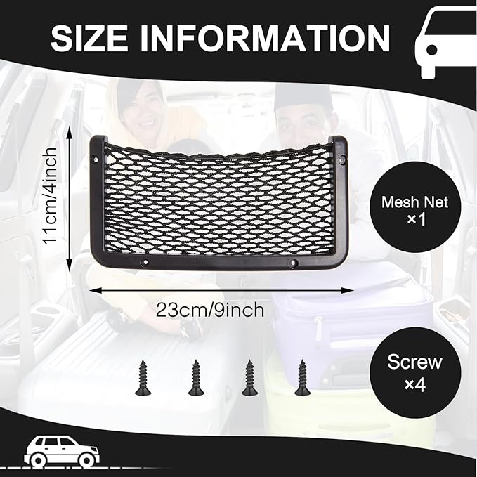 Frienda 1 Pc Car Storage Net Bag, ABS Plastic Framed Mesh Net Holder, Phone & Cargo Organizer with Screws for Auto, Rv, Boat, Truck Pocket Storage (9 x 4 Inch)