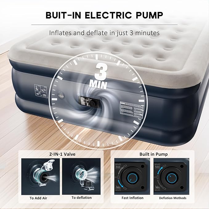 nalone Air Mattress Queen with Built in Pump, Inflatable Mattress Blow up Mattress, 18'' Raise Portable Air Bed, Upgraded Fast Colchones Inflables for Home, Guest, Travel & Camping, 690lbs Max