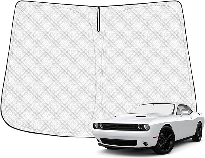 Canvcle Windshield Sun Shade for 2015-2025 Dodge Challenger Accessories Thicken 6-Layer Front Window Sunshade Cover Sun Visor Protector Foldable Block UV Rays Keep Vehicle Cool