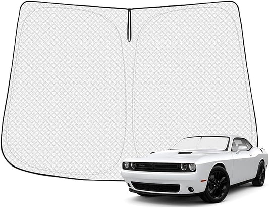 Canvcle Windshield Sun Shade for 2015-2025 Dodge Challenger Accessories Thicken 6-Layer Front Window Sunshade Cover Sun Visor Protector Foldable Block UV Rays Keep Vehicle Cool