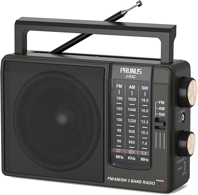 PRUNUS J03C AM FM Radio Portable USB or AA Battery Operated for Home/Outdoor, Large Speaker Excellent Sound, Excellent Reception 19.5 ant, Large Tuning Knobs,Gifts for Seniors, No,Internet Radio