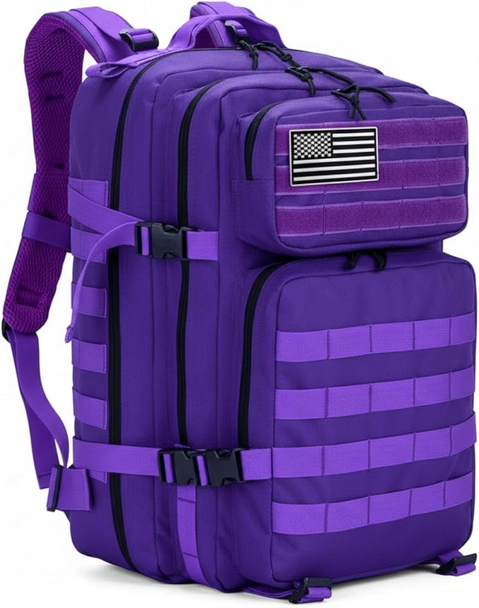 45L Military Tactical Backpack for Men & Women Bug Out Bag Assault pack Molle Daypack Hiking Trekking Rucksack(Purple)