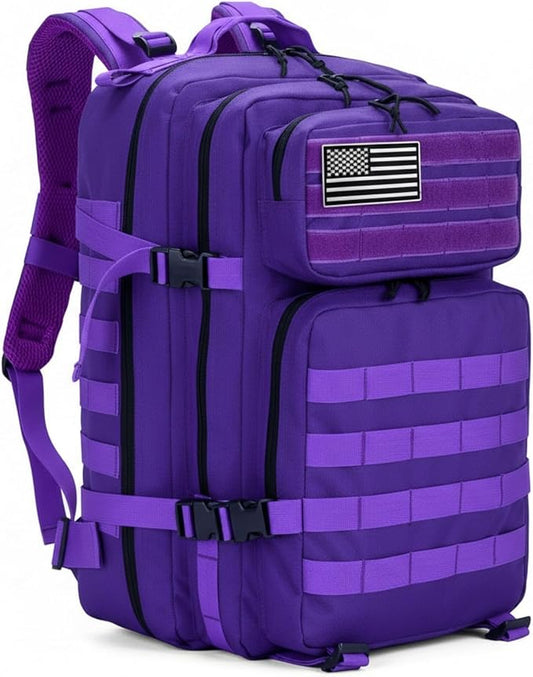 45L Military Tactical Backpack for Men & Women Bug Out Bag Assault pack Molle Daypack Hiking Trekking Rucksack(Purple)