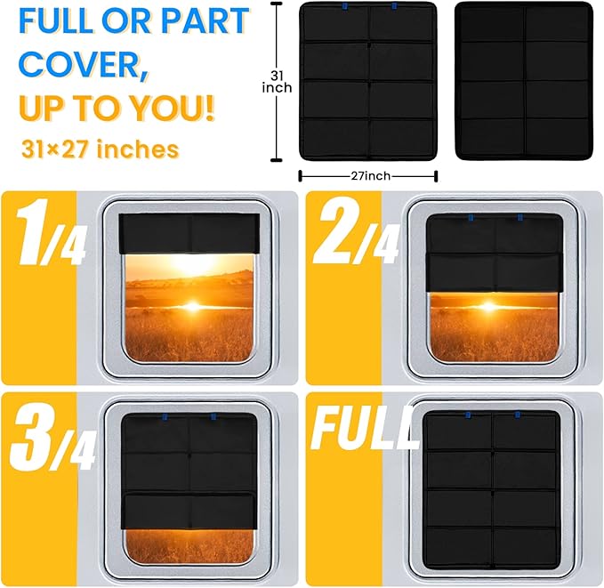 funomo RV Large Side Window Shade, 30 × 26 inch Foldable Magnet RV Blackout Window Cover, Keystone Outback Travel Trailer Side Windows Cover, UV Rays Protection Waterproof Thickened Oxford (Black)