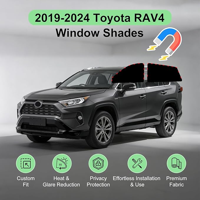 Side Window Sunshades for 2019-2024 Toyota RAV4, Suede Fabric Window Covers for Privacy Car, Custom Fit Without Steel Rings, UV & Heat Protection Magnetic Installation (4 Pack)