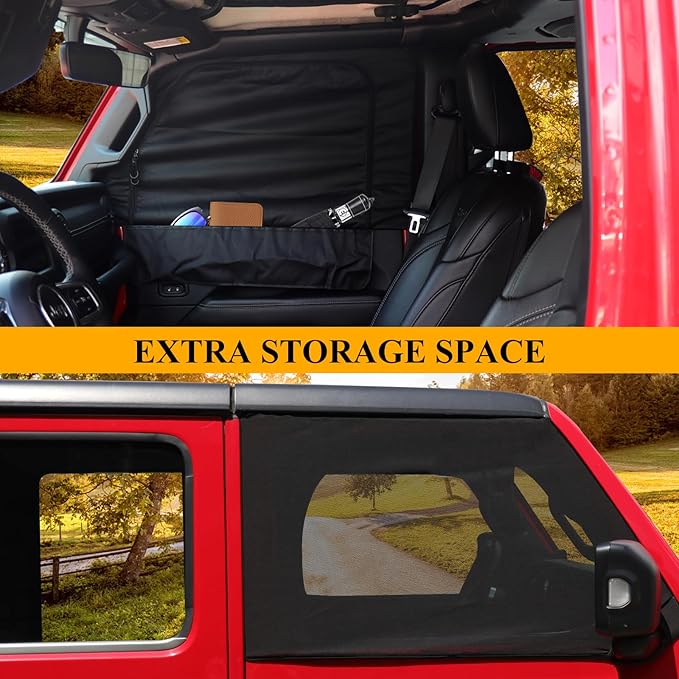 Front Window Sun Shade for Jeep Side Windows, Window Screen Curtains Cover for Camping Compatible with 2007-2026 Jeep Wrangler JK JL & Gladiator JT, 2 Pack