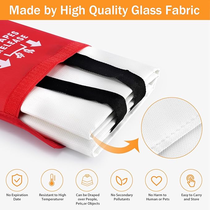 kanhiro Emergency Fire Blanket for Home Kitchen - 2 Pack, 40 in X 40 in, 2.0 Emergency Silicone Fire Blanket
