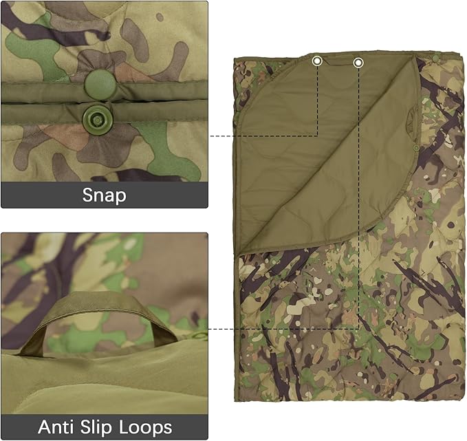 LOOGU Camo Blanket Waterproof Insulation Poncho Liner for Outdoor Camping, Hiking, Hunting, Survival, Backpacking, Picnicking