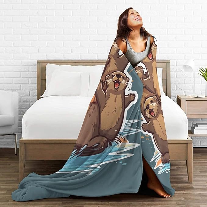 Funny Otter Blanket Cozy Soft Cute Otters Flannel Plush Throw Blanket Warm Otter Animal Fleece Bedding Stuff Decor Blanket Gifts for Lover Teens Girls Boys Kids Adults Women 50"x60"