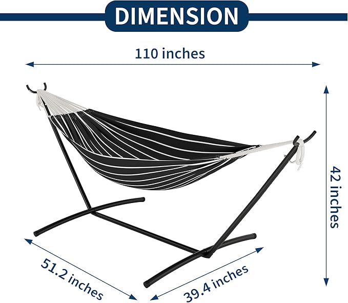 Double Hammock with Steel Stand - 2 Person Hammock Bed Indoor Outdoor, Brazilian-Style, with Carry Bag, 450lb Capacity, Portable & Easy Assembly, Chasm