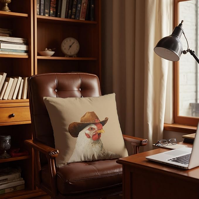 Vintage Western Chicken Pillow Covers 18x18, Chicken Lover Mom Lady Gifts, Rustic Country Southwest Farm Animal Rooster Hen Decorative Throw Pillow Covers for Home Bedroom Living Room