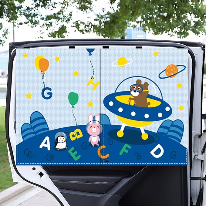 Car Sun Shade for Baby - EOHMAK Car Side Window Sun Shade Cover Upgrade Double Opening Car Interior Curtain Sun Blocker Blind (Alphabet Planet, 1 Pack)