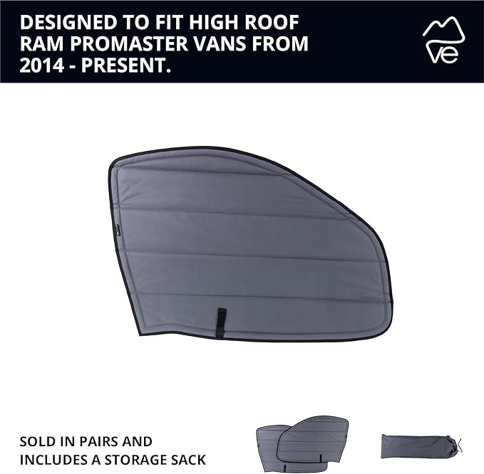 VanEssential Insulated Blackout Front Door Window Covers Designed for RAM Promaster Van Years 2014 to Current Model (Pair) - Charcoal Gray