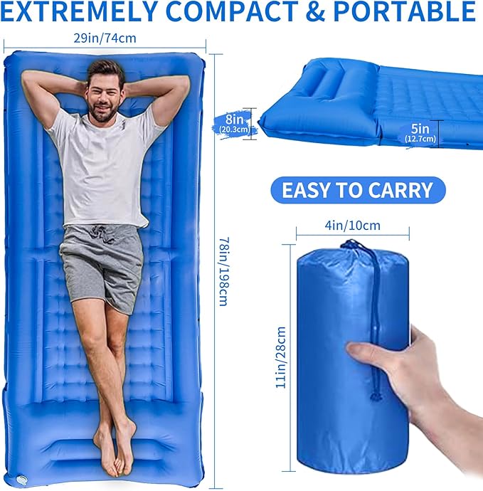 SEVNPRIME 78in x 29in x 5in Camping Sleeping Pad, Upgraded Durable Waterproof Compact Traveling Air Mattress, Built-in Foot Pump, Ultralight Inflatable Sleeping Mat for Backpacking, Hiking