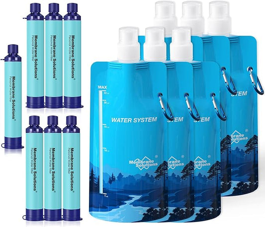 Membrane Solutions Squeezable Water Filtration System, Survival Water Purifier Kit, Portable Backpacking Gear Including Water Filter Straw and 23oz Collapsible Bottle for Hiking Camping Travel(7+6)