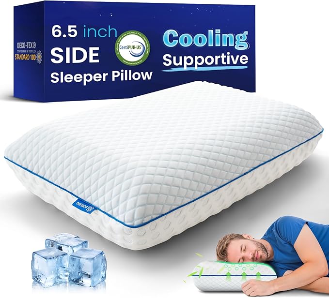 Thick Cooling Gel Memory Foam Pillows for Sleeping, High Loft 6.5'' Bed Pillow for Side Sleepers, Medium Firm Contoured Support for Neck Shoulder Pain Relief, Bamboo Rayon Washable Breathable Cover