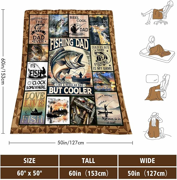 Fishing Gifts for Dad Birthday Gifts for Men, Father Blanket 60" X 50", Gift for Men Who Love Fishing